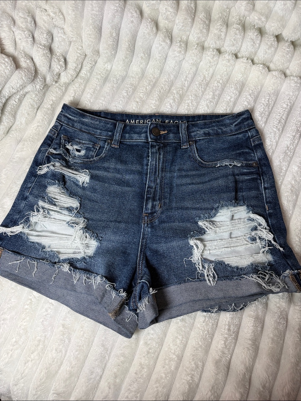 American Eagle Outfitters Dark Indigo Distressed Jean Shorts